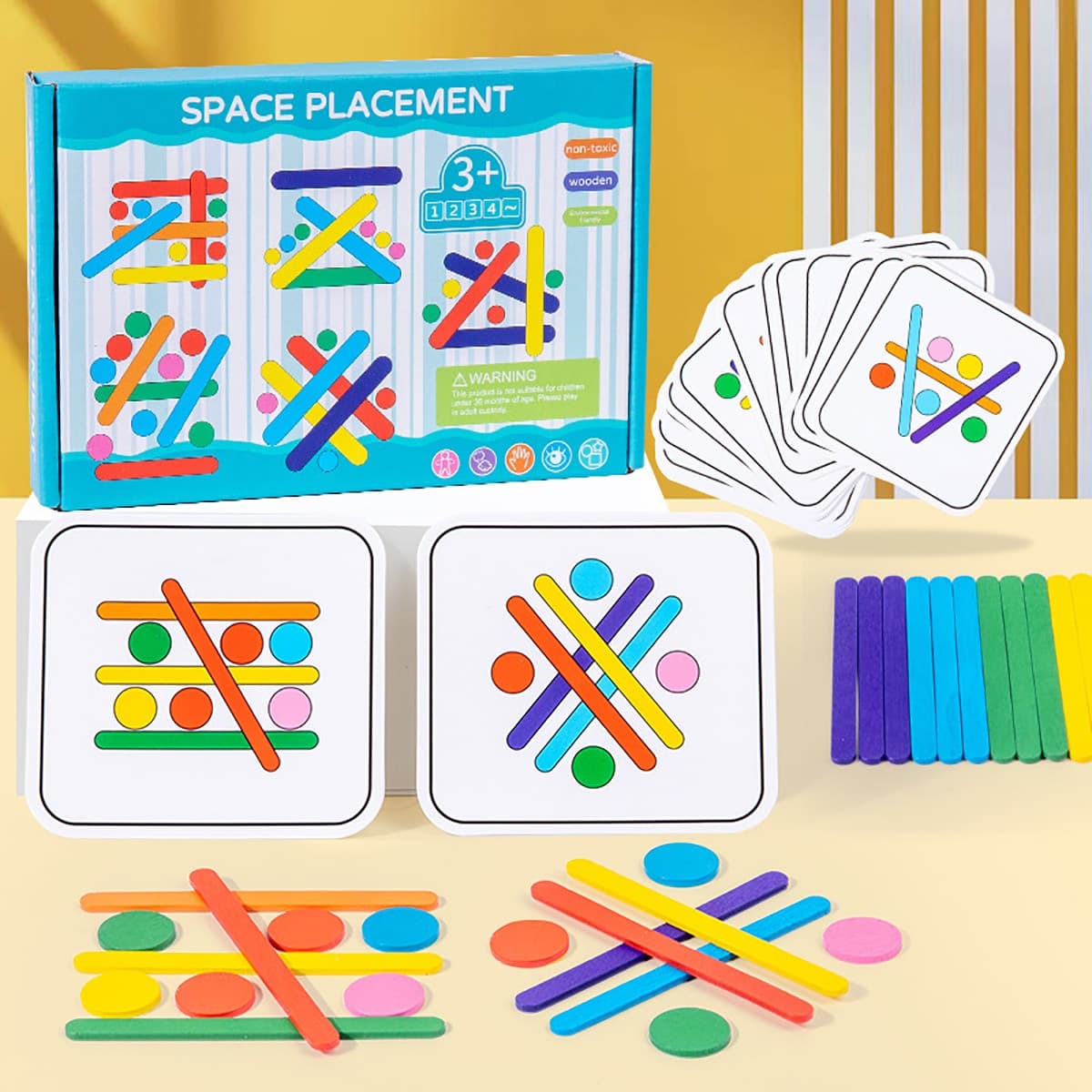1 set Ensemble de jouets Ã©ducatifs en bois Montessori pour la reconnaissance des couleurs, la correspondance, la comparaison d'images, l'empilage,