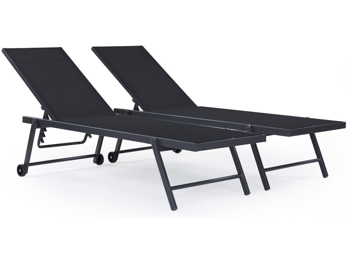 Lot de 2 bains de soleil textilène aluminium "Jolia" - Gris foncé / Noir