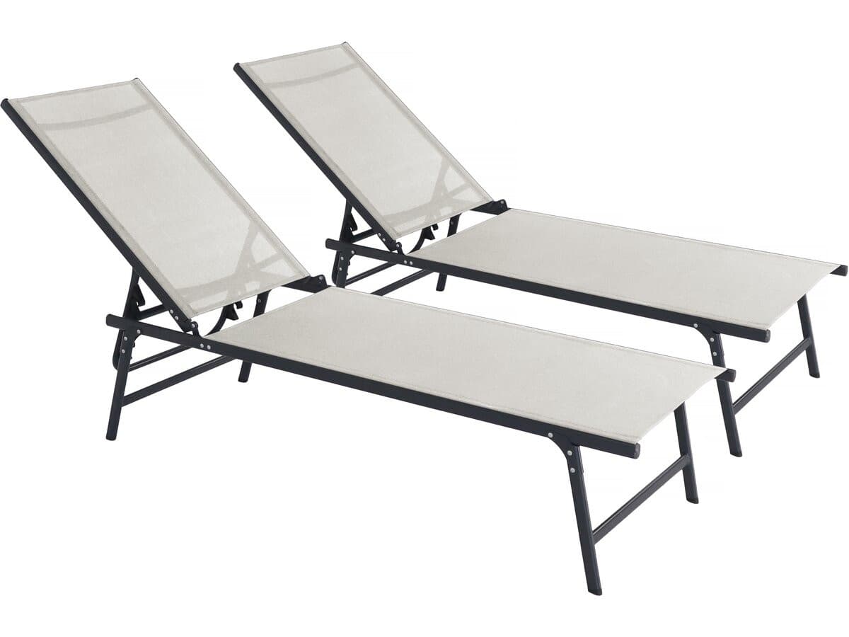 Lot de 2 bains de soleil en métal "Sublima" - 180 x 54 x 104 cm - Beige