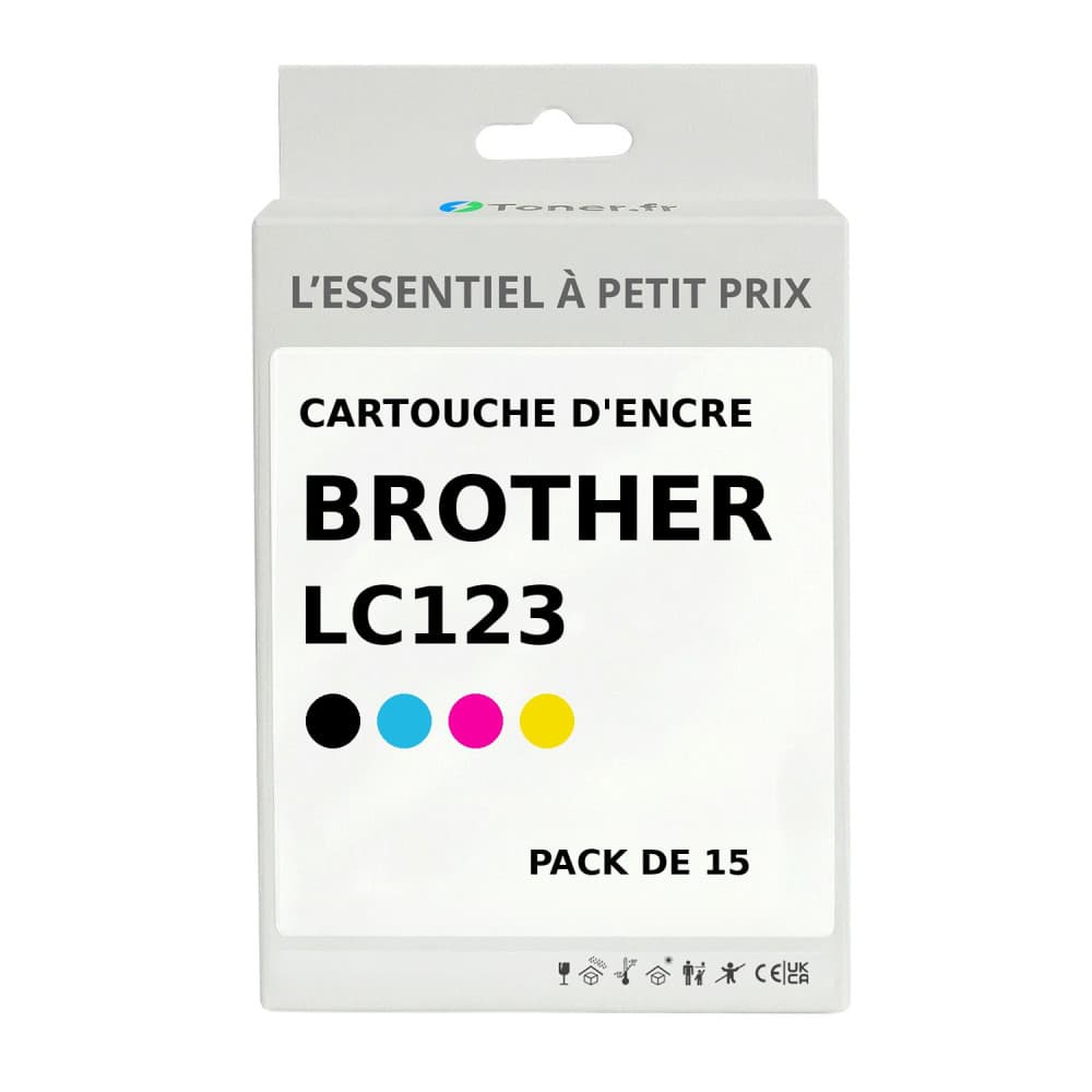 Pack de 15 cartouches d'encre compatibles Brother LC123 Noir et couleurs
